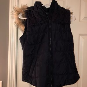 Fur-hooded Navy Vest Aeropostale